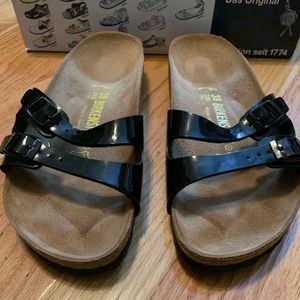Birkenstock black patent leather sandals